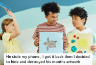 Classmate Stole His iPod And Refused To Admit His Mistake, So He Made Sure He Wouldn’t Find His Artwork Until The Very End Of The Class