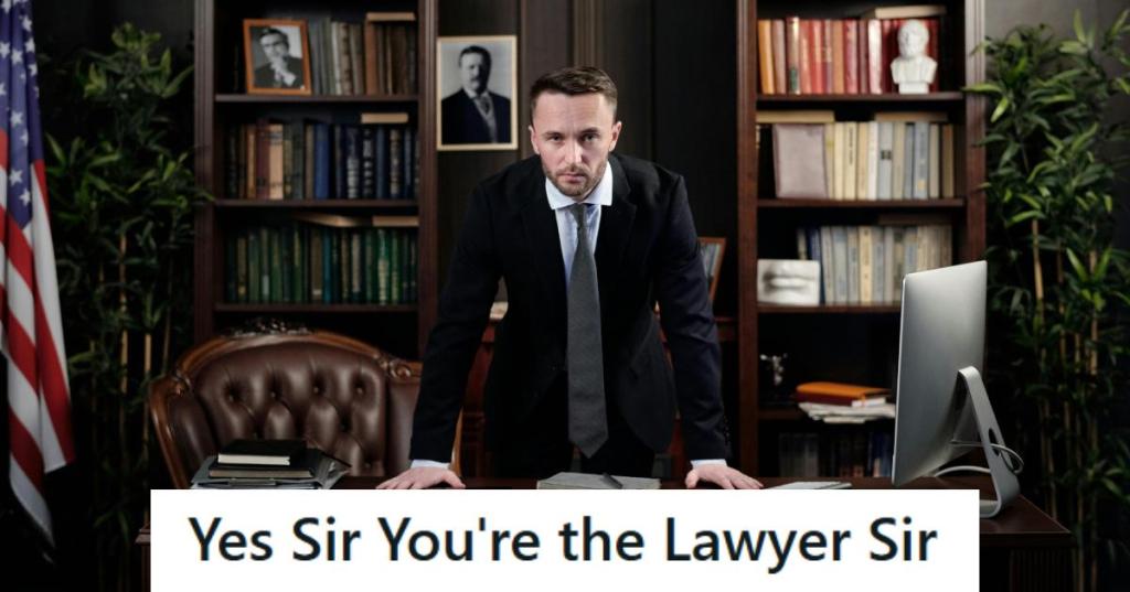 New Lawyer standing behind his desk intimidating the paralegal