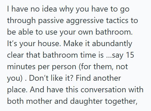 Long Bath 3 Houseguest’s Teen Hogged The Only Bathroom Every Morning, So The Host Took A Long Bath And Left Her Squirming Before School
