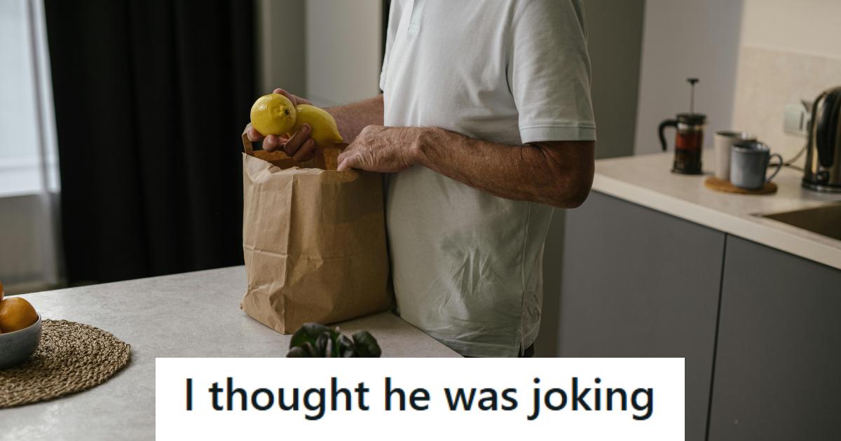 Man unbagging his groceries at home 