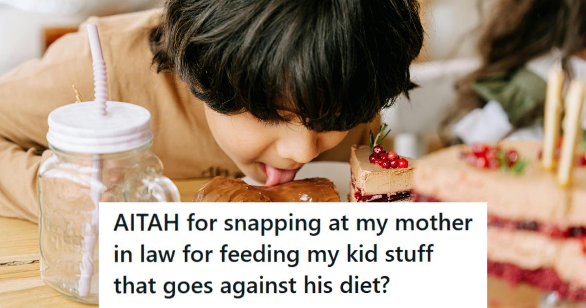 Little boy eating lots of sugary foods such as chocolate cake