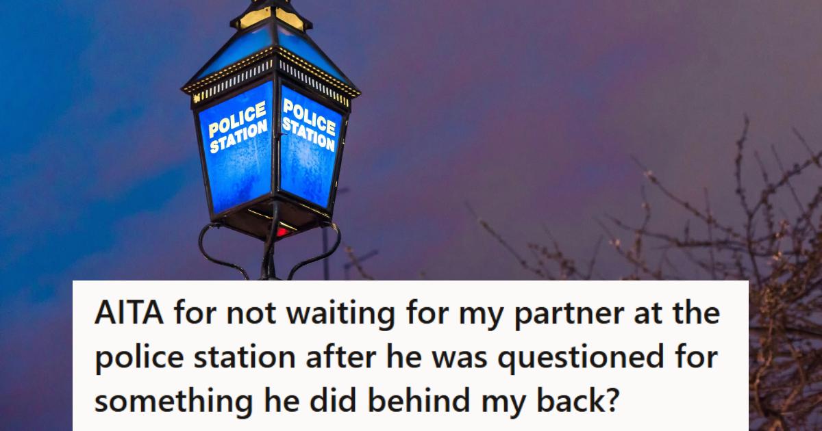 Light outside of a police station on a dark night