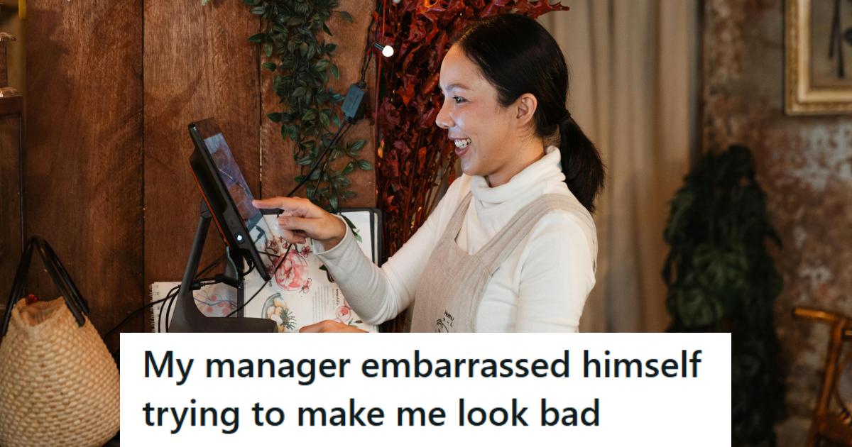 Smiling woman trying to figure out how to work the register