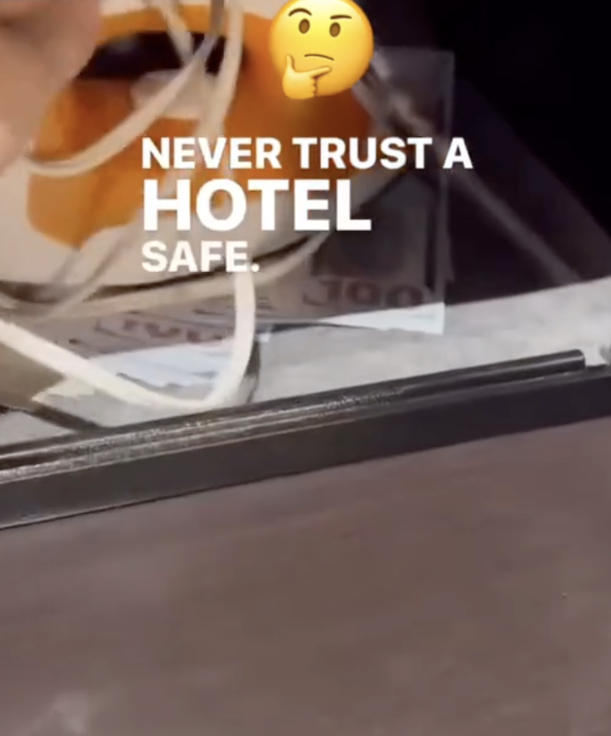 an iron in a hotel safe