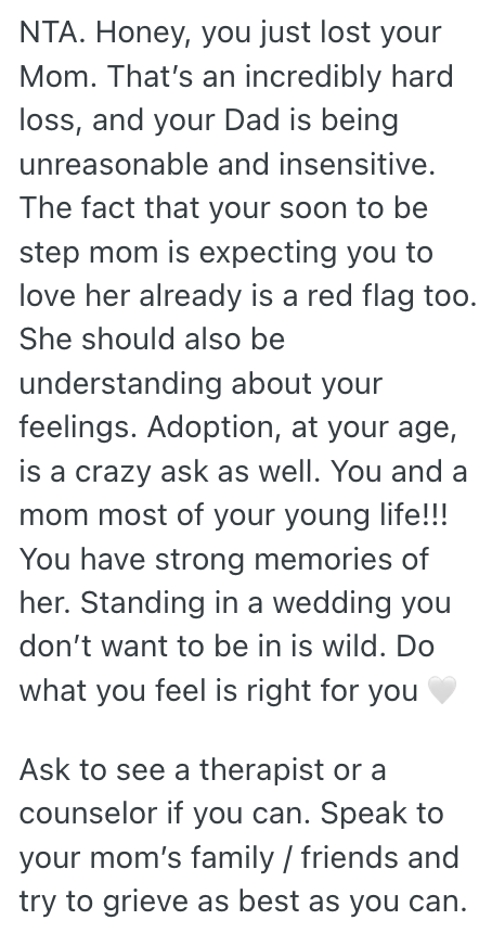 Screenshot 2025 07 11 at 14.20.55 Shes Grieving Her Mom But Her Dad Has Moved On, And Now Hes Insisting She Be A Bridesmaid In His Wedding