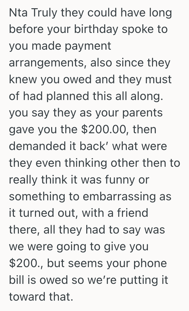 Screenshot 2025 07 21 at 12.35.24 PM Her Parents Gave Her $200 Cash For Her Birthday, But When Everybody Left The Party They Asked For $280 Back To Pay For Her Phone Bill