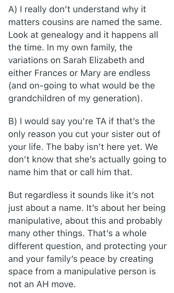 Screenshot 2025 07 22 at 18.03.52 Her Sister Is Using The Same Baby Name That She Gave Her Child, But The Way The Sister Delivered The News Has Left Her Reeling