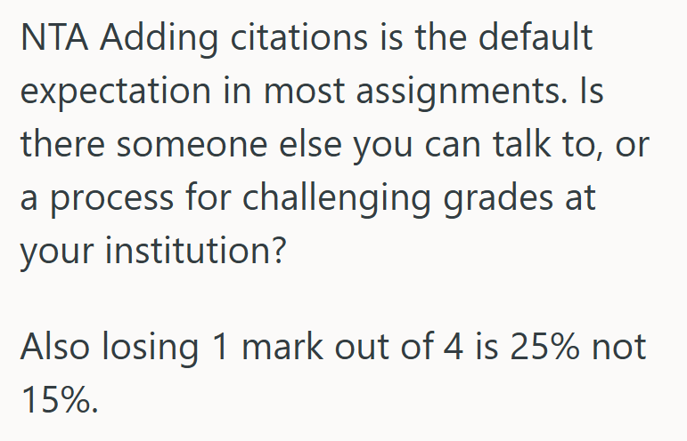 Screenshot 2025 07 23 210545 Her Teacher Gave Her A Lower Score For Adding Citations To An Assignment, So Shes Unsure What To Do About It