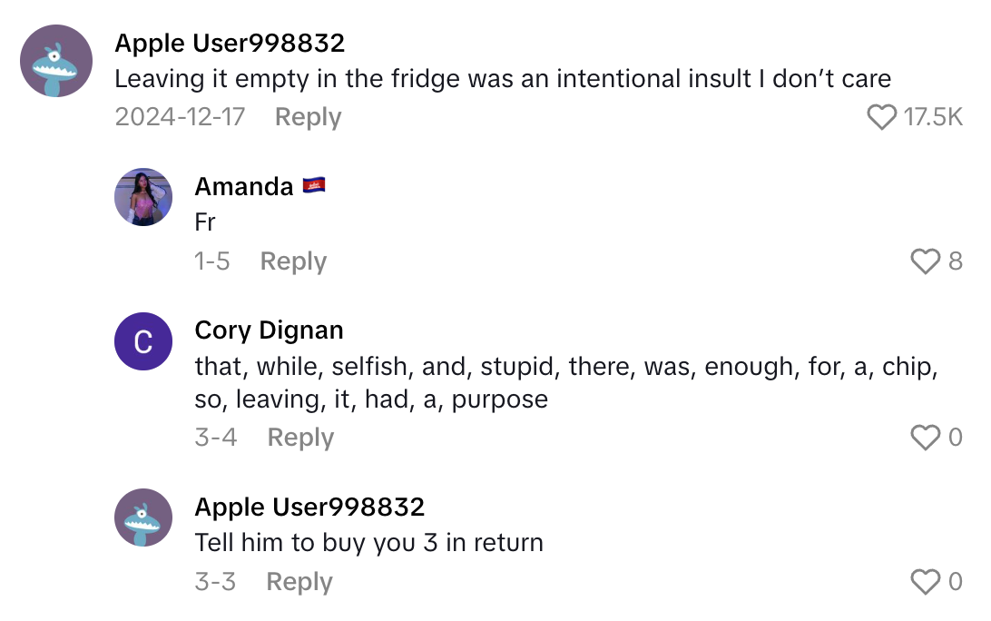 Screenshot 2025 07 30 at 7.20.40 AM Boyfriend Ate An Entire Container Of Cheese Spread In One Sitting And Then Put It Back In The Fridge. Now His Girlfriend Is Very Annoyed.