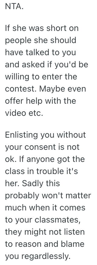 Screenshot 2025 07 31 at 7.44.57 AM A Fellow Student Signed Her Up To Participate In A School Event Without Her Permission, So She Wouldnt Participate