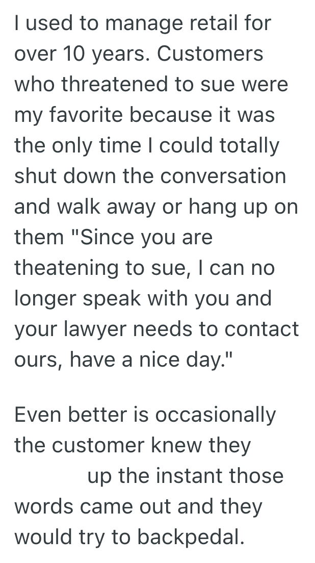 Screenshot 2025 07 31 at 7.50.12 PM Entitled Customer Threatened To Sue Over A Return Policy She Didnt Like, So The Manager Gave Her A Refund Just To Make Her Leave Faster