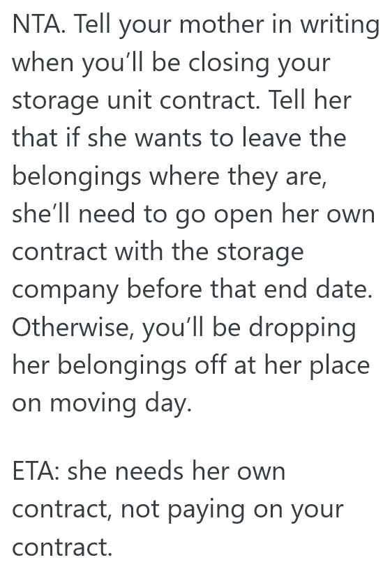 Screenshot 3 dd3332 Mom Puts Stuff In Her Storage Unit That She Wont Need Anymore, But Mom Doesnt Want To Pay For It Going Forward