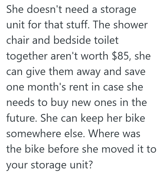 Screenshot 5 f241e2 Mom Puts Stuff In Her Storage Unit That She Wont Need Anymore, But Mom Doesnt Want To Pay For It Going Forward