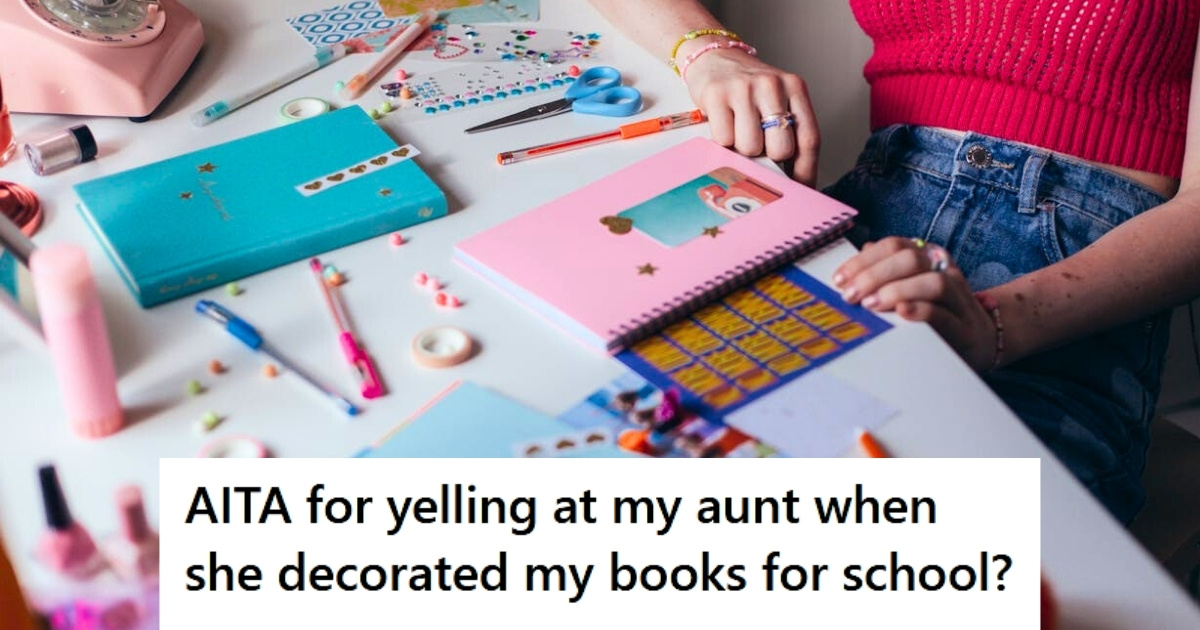 Scrapbooking at white desk