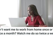 Her Boss Didn’t Like That She Worked From Home Once A Month, So She Worked From Home Twice Per Week Instead
