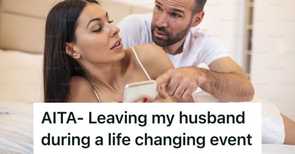 Woman looking at a phone while a man behind her worriedly points to the phone