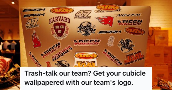 Computer monitor covered with stickers