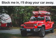 Man Was Blocked In By A Rude Driver, So He Took Matters Into His Own Hands Using A Tow Rope And His Truck