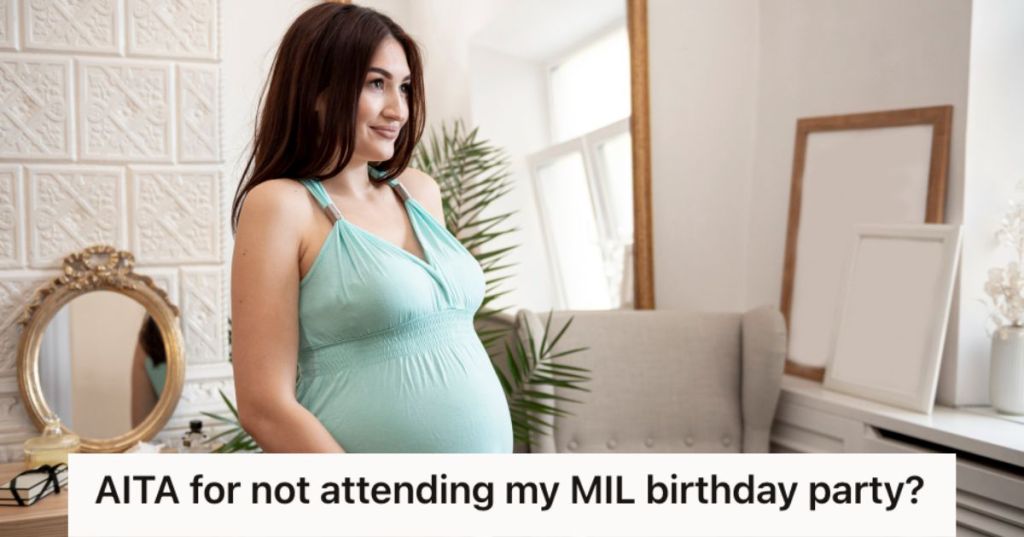 Beautiful pregnant woman wearing a green dress