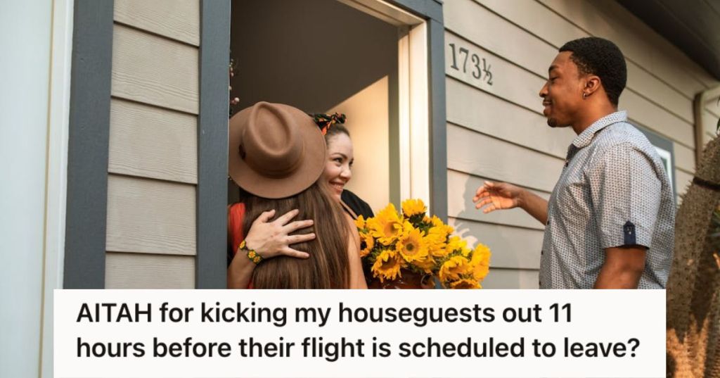 Woman welcoming guests who brought flowers for her