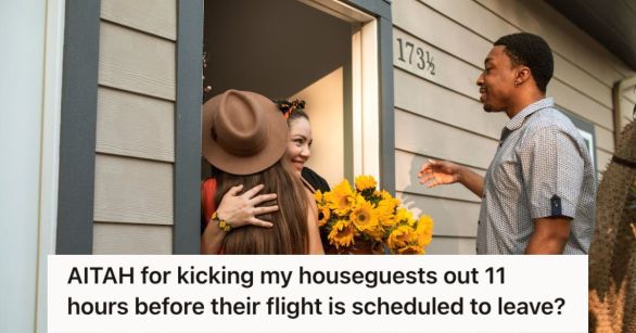 Woman welcoming guests who brought flowers for her