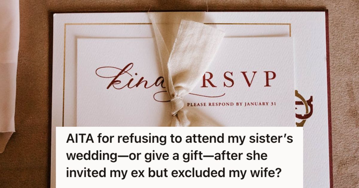 Wedding invitation with an RSVP card on top and tied with a ribbon