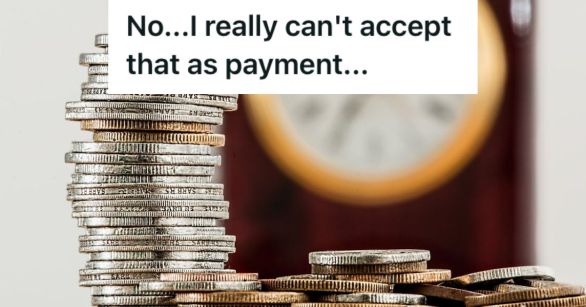 Stack of coins and a wall clock at the back