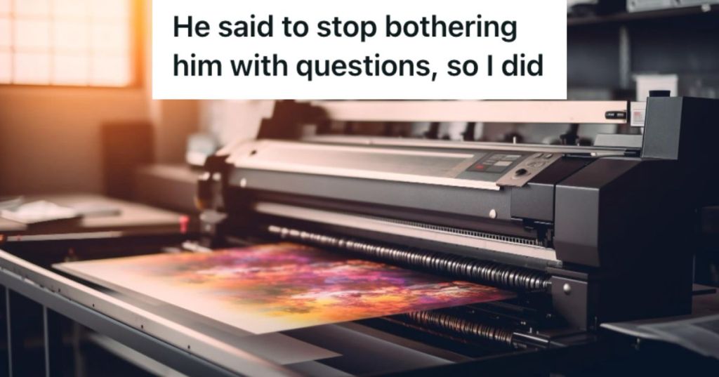 A printing machine ejecting a colorful printed material
