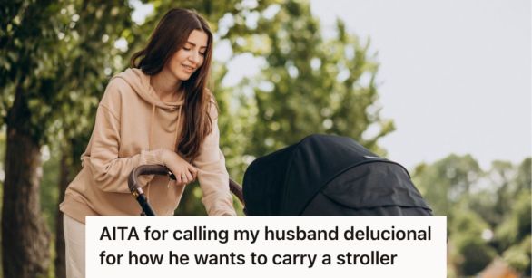 Mother pushing baby stroller in the park