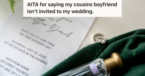 Wedding invitation with rings and bottle on the side