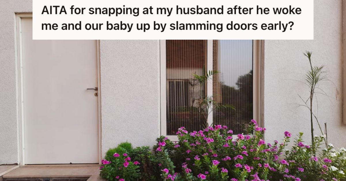 Photo of a house's facade with a door window, and a small garden in front