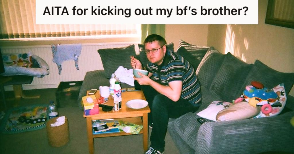 Man eating hus food in a messy living room