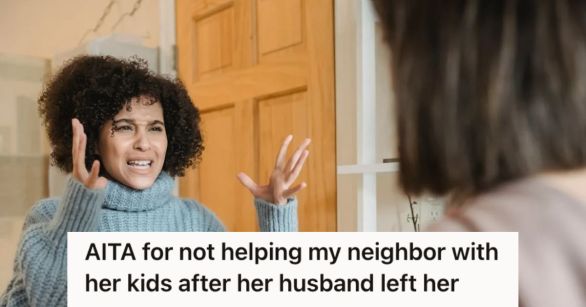 Angry woman talking to another person by the door