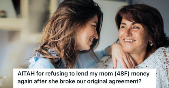 Adult woman and mom smiling at each other
