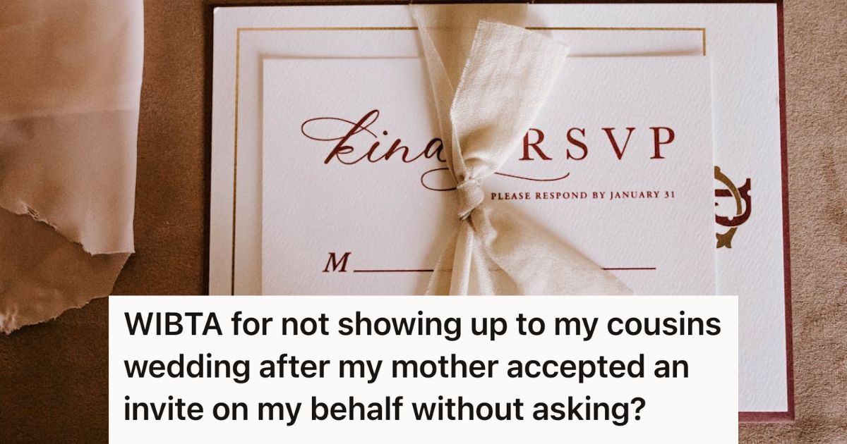 His Mom Accepted A Wedding Invitation On His Behalf Without Asking Him First, So He Plans Not To Show Up On The Day Of The Event White wedding invitation with RSVP card