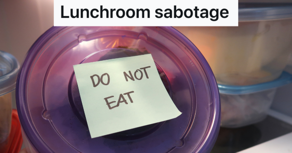 plastic food container with a note that reads "do not eat"