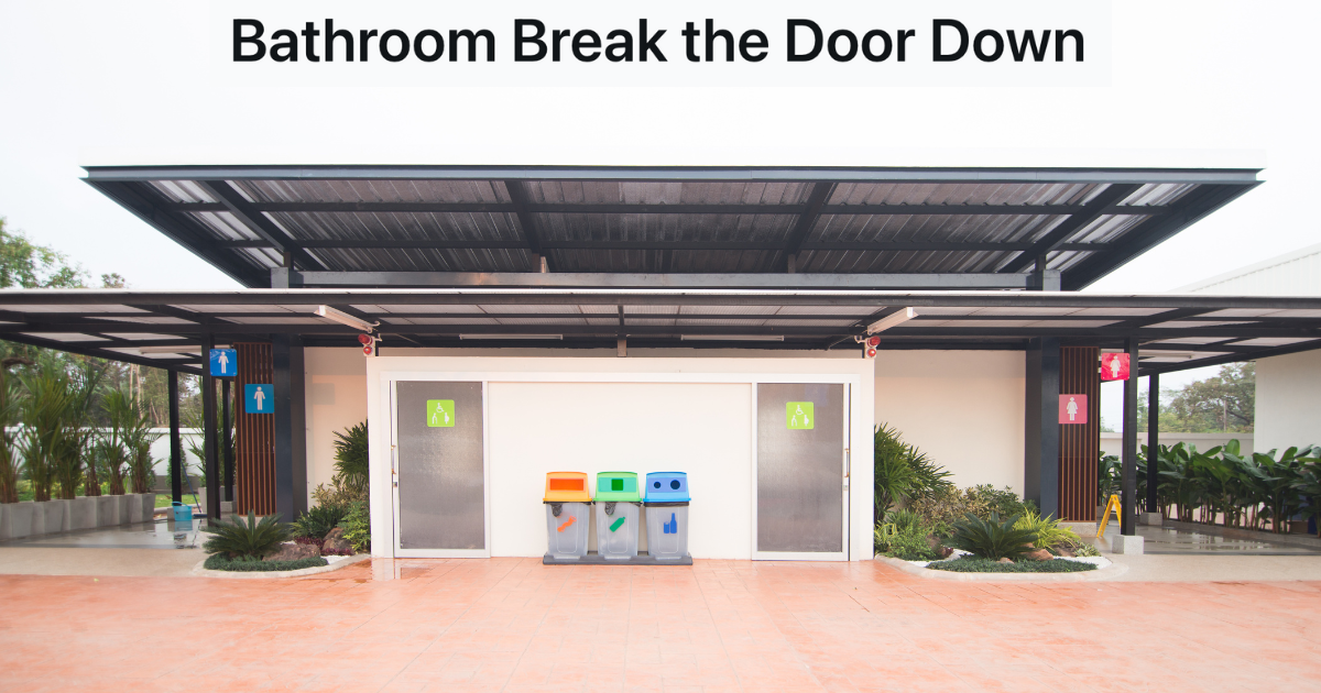 exterior of gas station bathroom