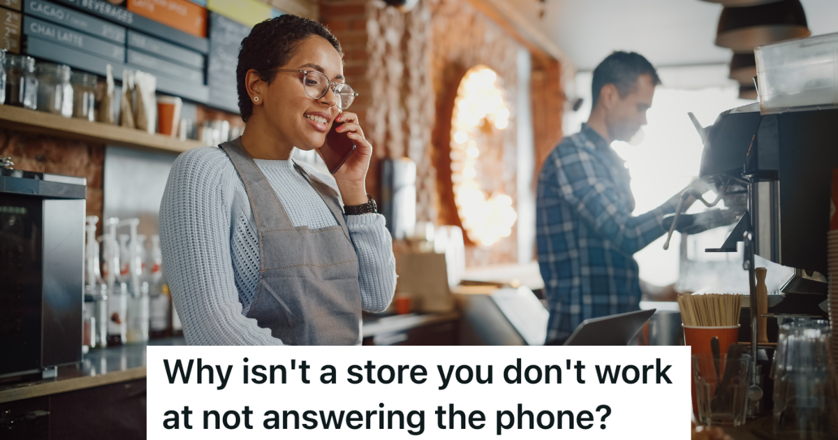 cafe employee talking on the phone