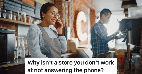 cafe employee talking on the phone