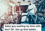 Customer Realizes Bicycle Salesman Is Incompetent, So He Makes Him Do A Lot Of Unnecessary Work