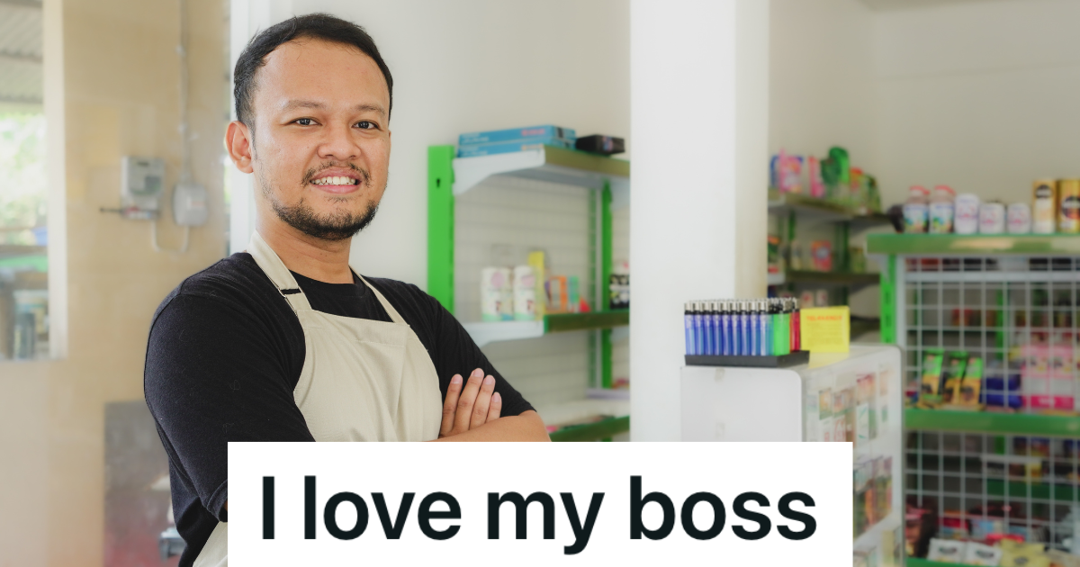 convenience store employee in a white apron