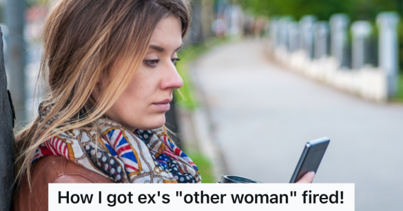 unhappy woman standing outside looking at her phone