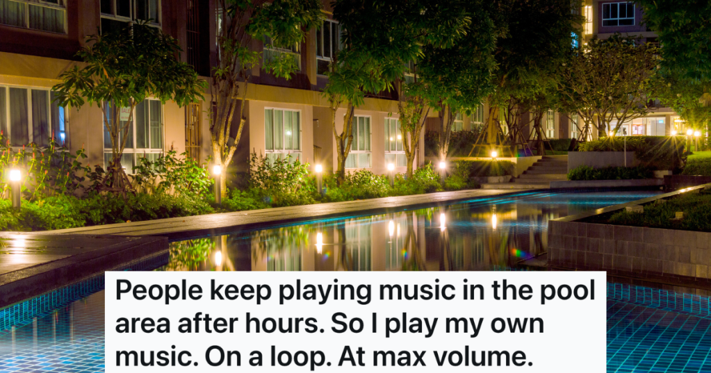 apartment swimming pool at night