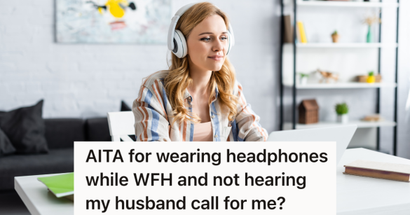 woman sitting at a desk with headphones on