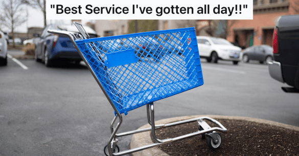 blue shopping cart in the parking lot