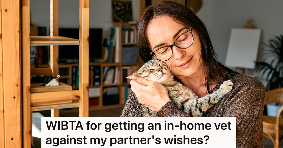 Woman Finds A Mobile Vet Who She Plans To Call When Its Time For Her Cat To Pass On, But Her Spouse Thinks Its A Really Bad Idea woman wearing classes hugging her cat