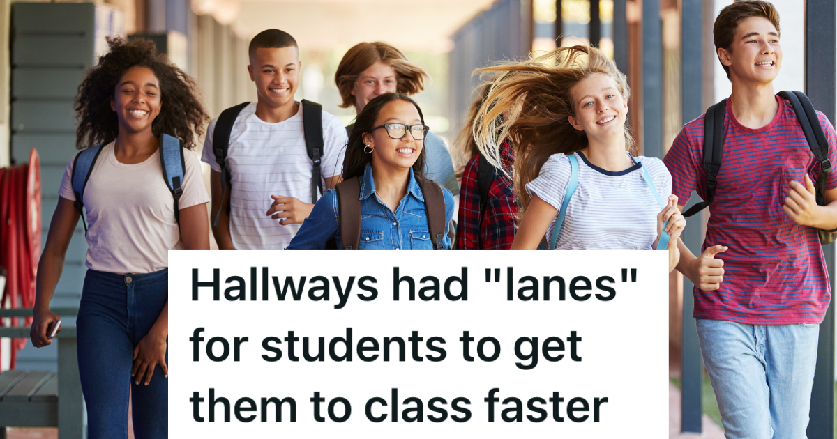 teenagers with backpacks rushing to class