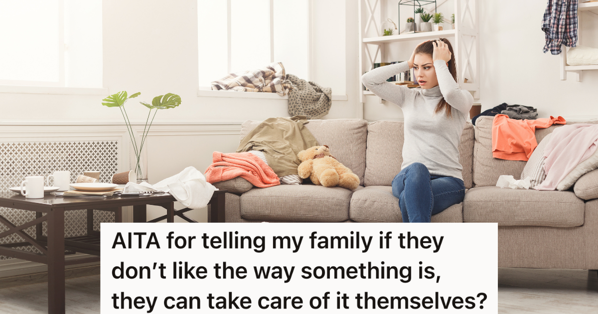 Working Mom Starts Grad School To Advance Her Career, But When Her Family Complains About Chores, She Tells Them To Handle It Themselves frustrated woman in messy living room