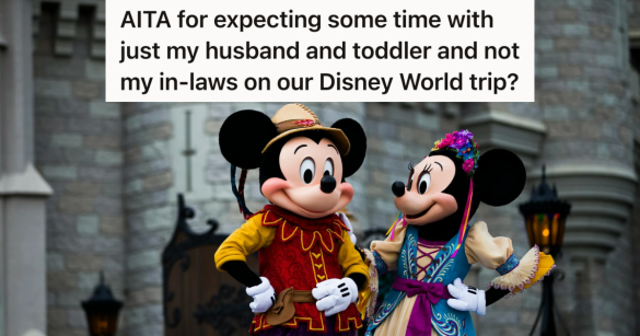 Minnie Mouse looks at Mickey Mouse