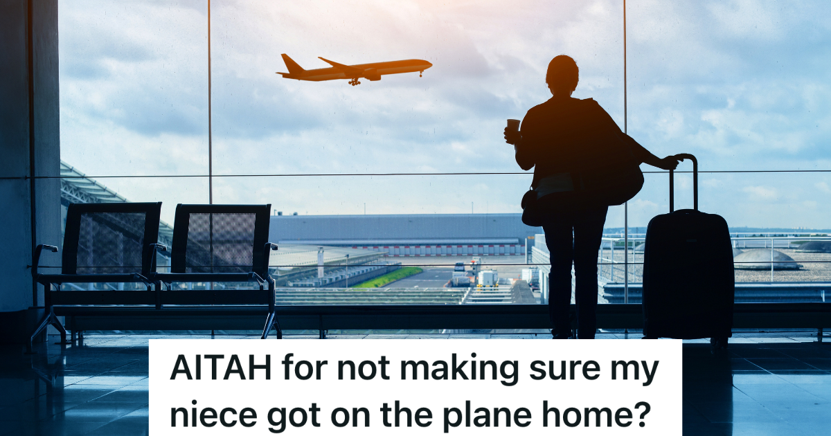 woman with suitcase looking at airplane